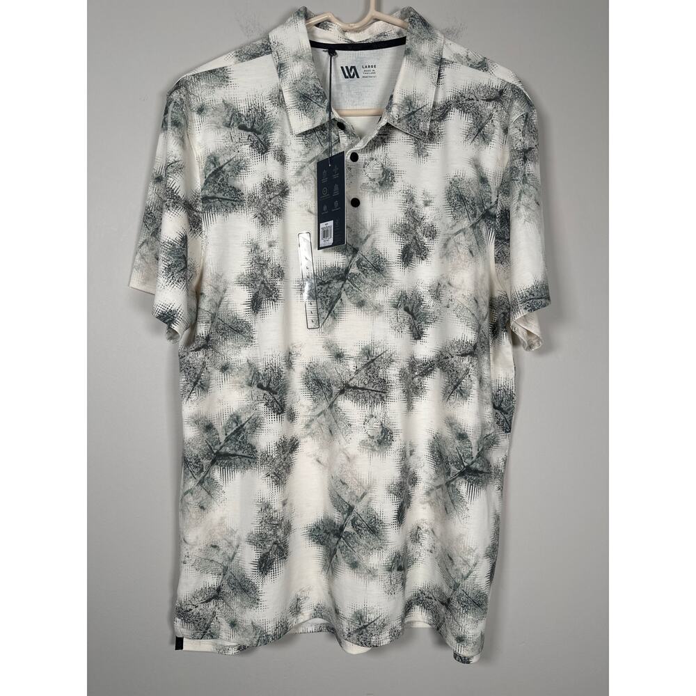 Vrst‎ New Men's Cream Rainwater Leaves Print Golf Polo Large UV Protection